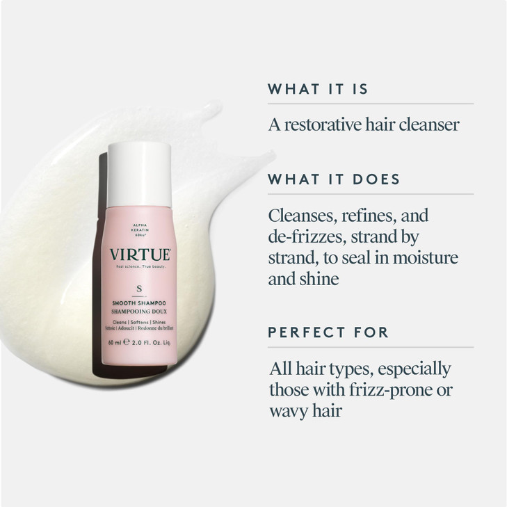 VIRTUE Smooth Sulfate Free Shampoo for Frizz Control for Curly Hair, Safe for All Hair Types, Color Safe