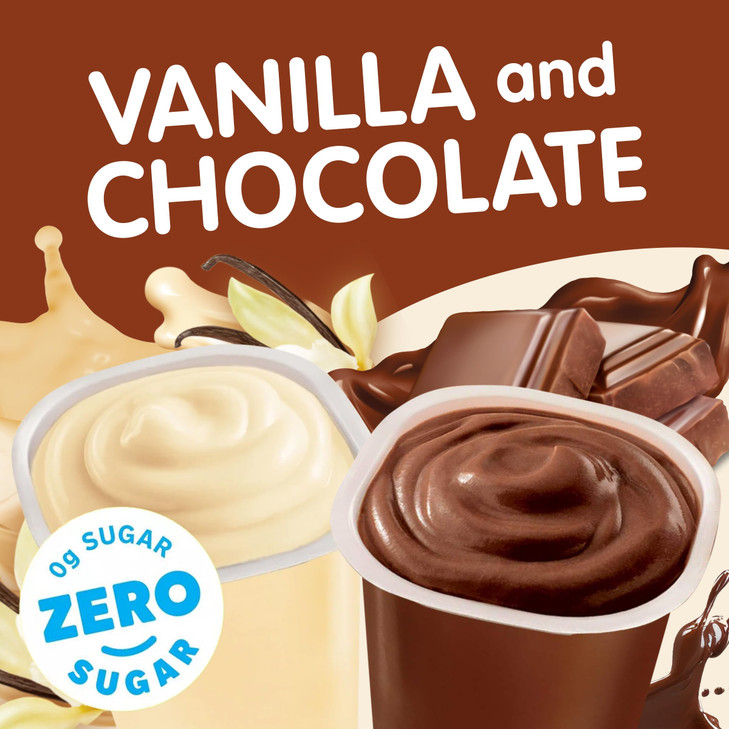 Snack Pack Zero Sugar Chocolate and Vanilla Flavored Pudding Cups, 3.25 oz., 12-Count Family Pack