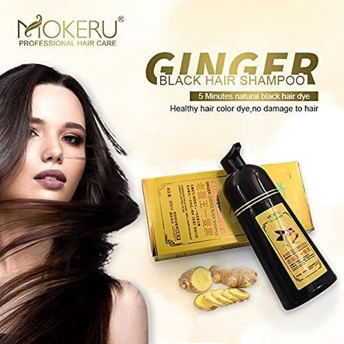 MOKERU GINGER BLACK Professional Oil Hair Dye Shampoo 500 ML: Instant Fast-Acting Color for Gray Hair - Long-Lasting Magic Shampoo Colors Hair in Min