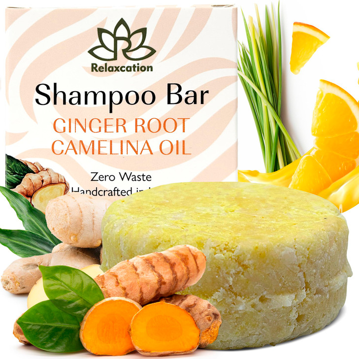 MADE IN USA Organic Ginger Hair Growth Solid Shampoo Bar for Regrowth Hair | GINGER ROOT, CAMELINA OIL, TURMERIC, LEMONGRASS | Anti Hair Loss Shampoo