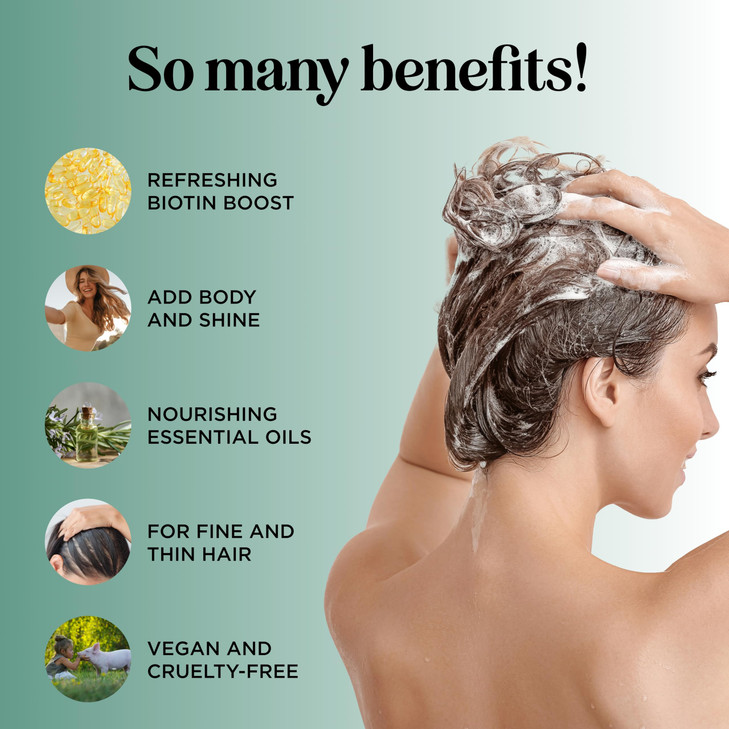 Volumizing Biotin and Rosemary Shampoo - Vegan Rosemary Biotin Shampoo for Thinning Hair for Women and Men with Nourishing B Vitamins & Tea Tree Oil