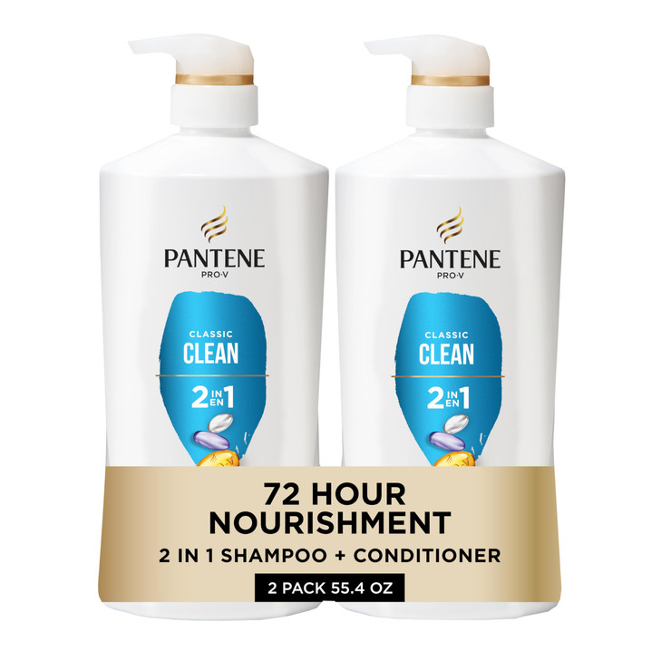 Pantene 2-in-1 Shampoo & Conditioner, Classic Clean - Pro-V Nutrients for Dry, Color-Treated Hair, Healthy Looking Hair Every Wash, Antioxidant-Rich,