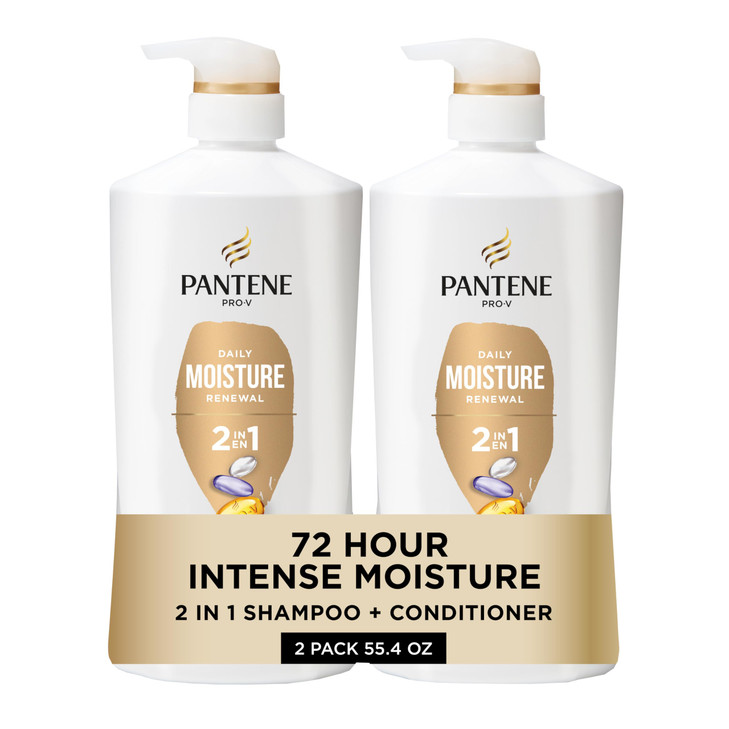 Pantene 2-in-1 Shampoo & Conditioner, Daily Moisture Renewal - Pro-V Nutrients for Dry, Color-Treated, Straight to Curly Hair, 72-Hour Hydration & So