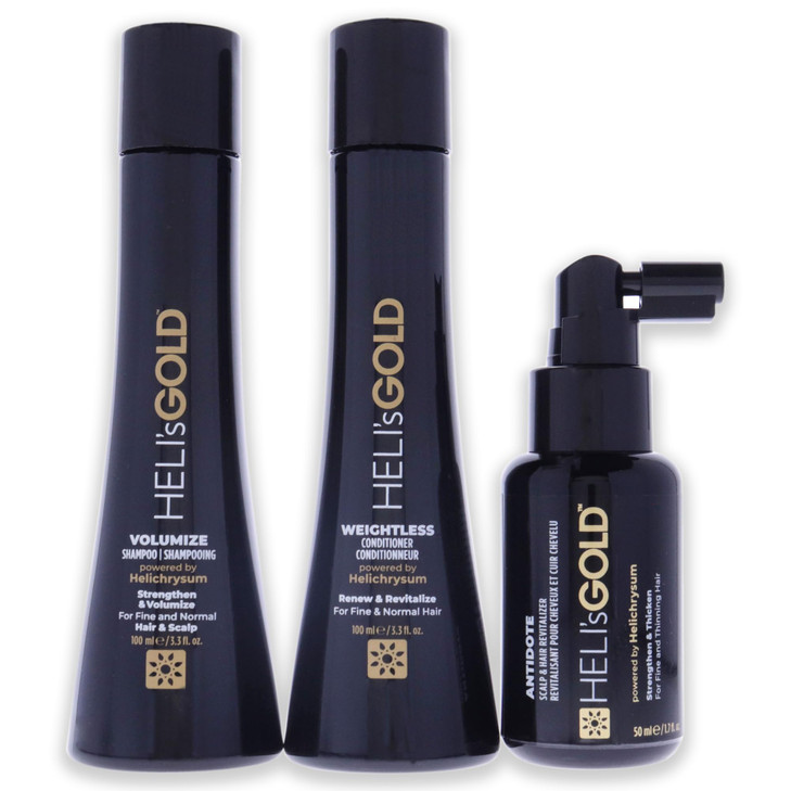 HELI's GOLD Volume Series Travel Kit - For Fine/Thin Hair - Strengthen/Repair - Volumize Shampoo - Weightless Conditioner - Scalp & Hair Revitalizer