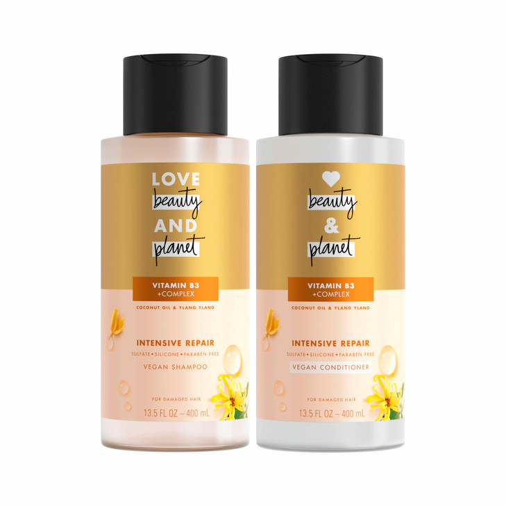 Love Beauty and Planet Coconut Oil & Ylang Hope and Repair Shampoo and Conditioner for Dry and Damaged Hair 2 Count, 13.5 oz each, Paraben , Silicone