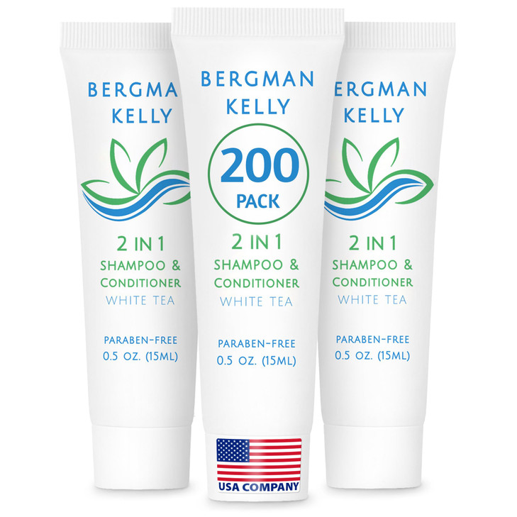 Bergman Kelly - Hotel 2 in 1 Shampoo and Conditioner - 0.5 fl oz, 200 PK, White Tea - Delight Your Guests with Revitalizing and Refreshing Travel Siz