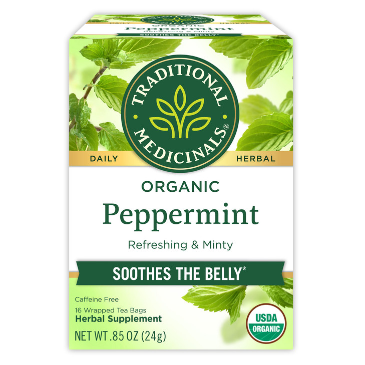 Traditional Medicinals Organic, Peppermint Tea - Helps Soothe Belly from Occasional Gas and Bloating - Kosher, Non-GMO, Caffeine-Free, Compostable -