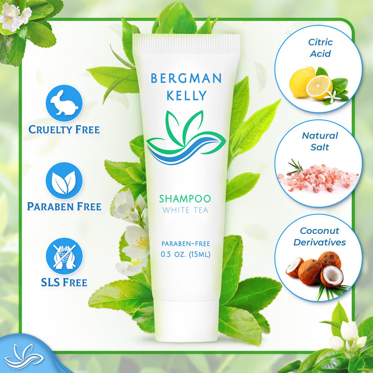 Bergman Kelly - Travel Shampoo and Conditioner Set - 0.5 fl oz, 100 Pieces, White Tea - Delight Your Guests with Revitalizing and Refreshing Hotel To