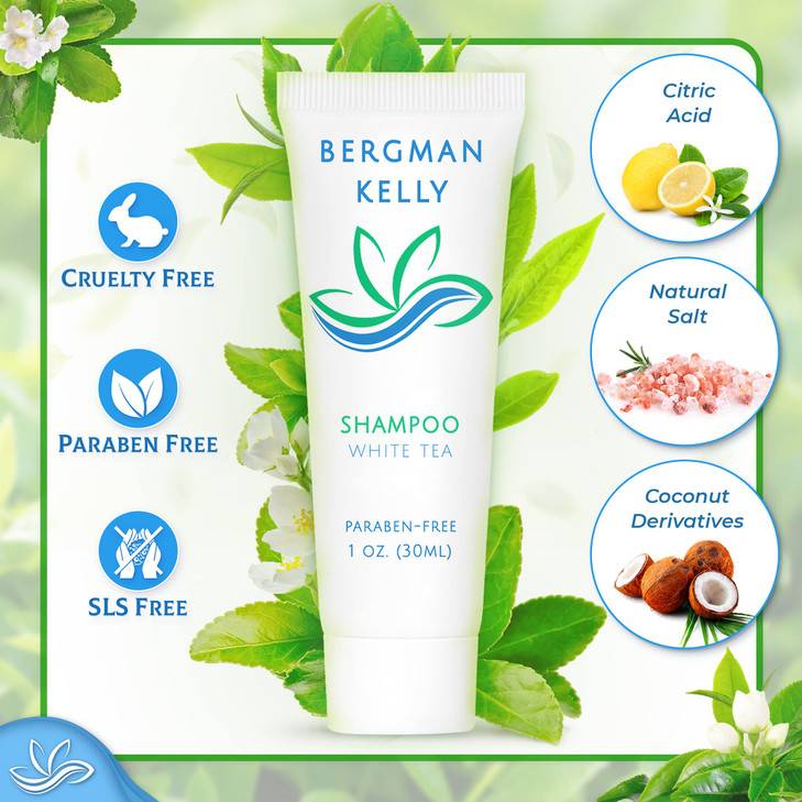 Bergman Kelly - Travel Shampoo and Conditioner Set - 1 fl oz, 100 Pieces, White Tea - Delight Your Guests with Revitalizing and Refreshing Hotel Toil
