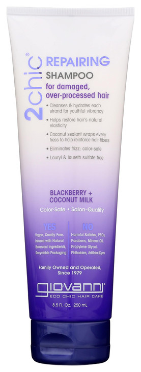GIOVANNI 2chic Ultra-Repairing Shampoo - For Damaged, Over-Processed Hair, Helps Restore Hair's Natural Elasticity, Blackberry & Coconut Oil, Argan,