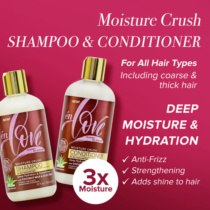 én Love Moisture Crush Shampoo & Conditioner with Coconut Milk & Aloe Vera for Deep Hydration, Smoothness, & Shine - Paraben, Mineral Oil, Petrolatum