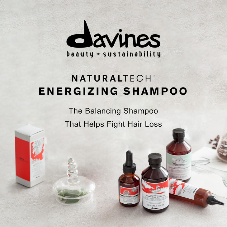 Davines Naturaltech Energizing Shampoo, Stimulating & Fortifying for Thinning Hair & Hair Loss - With Caffeine Phytoceuticals - Gentle Cleanser for F