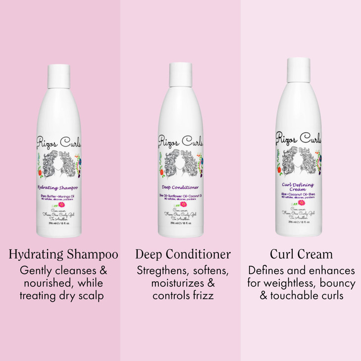 Rizos Curls Trio Bundle, Hydrating Shampoo & Deep Conditioner & Curl Cream Bundle, Gently Cleanse and Hydrate Curly Hair, Style & Define Curls for Fr
