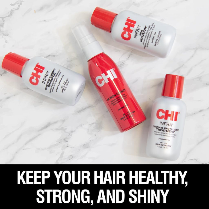 CHI Infra The Essentials Kit, Includes Infra Shampoo, 44 Iron Guard, Treatment & Silk Infusion, Sulfate, Paraben, & Cruelty-Free, 2 Oz (4 Products)