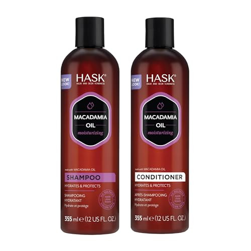 HASK Macadamia Oil Moisturizing Shampoo + Conditioner Set | For All Hair Types, Sulfate-Free, Paraben-Free, Gluten-Free, Cruelty-Free, Color Safe | 1