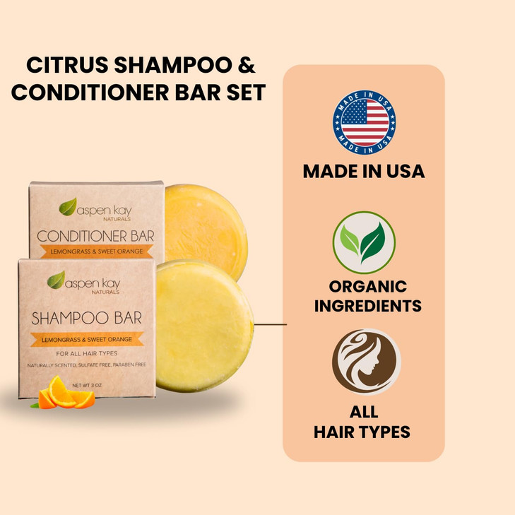 Moroccan Argan Oil Shampoo & Conditioner Bar set - Volumizing & Strengthening Argan Oil Conditioner for All Hair Types, Citrus Scent, Paraben & Sulfa