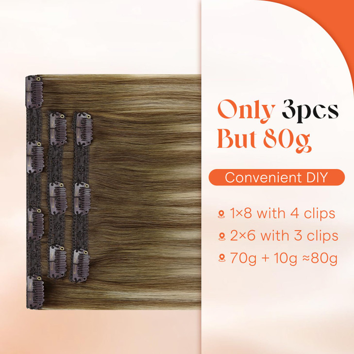 Sunny Hair Clip in Hair Extensions Real Human Hair 14 Inch Remy Hair Clip in Extensions for Women Human Hair Extensions Light Brown Ombre Balayage Pl