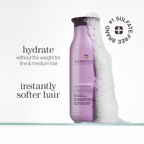 Pureology Hydrate Sheer Shampoo - Lightweight, Moisturizing Shampoo For Fine, Dry, Color Treated Hair, Sulfate-Free & Vegan