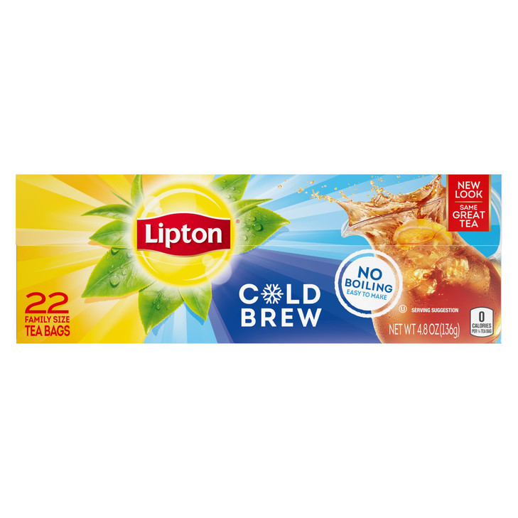 Lipton Cold Brew Iced Tea Bags, Family Size Zero Calories, Easy-To-Make with no boiling needed, 22 Total Tea Bags