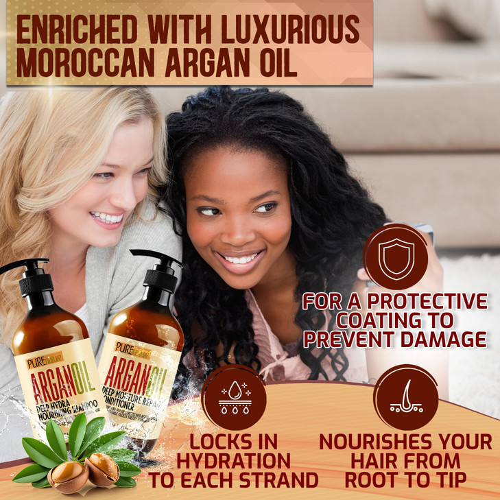Argan Oil Shampoo and Conditioner Set - Sulfate Free Moroccan Care with Keratin - For Curly, Straight, Dry and Damaged Hair - Moisturizing, Hydrating