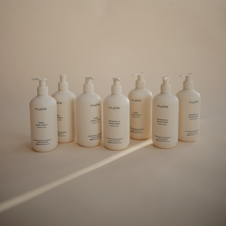 mushie Baby Shampoo & Body Wash | Gentle Formula for Delicate Skin | Certified Organic | Made in Denmark, 13.53 fl oz (Fragrance Free)