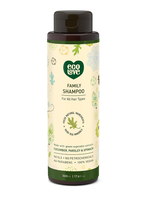 ecoLove - Natural Shampoo for All Hair Types,Sodium lauryl sulfate Free, Vegan & Cruelty Free Shampoo, Organic Cucumber Extract, No SLS or Parabens,
