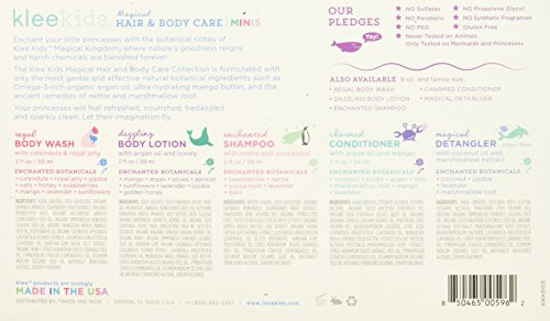 Klee Kids Magical Hair and Body Care Mini Travel Set, 2 Ounce Each. Shampoo, Conditioner, Detangler, Body Wash, Body Lotion. With Organic and Natural