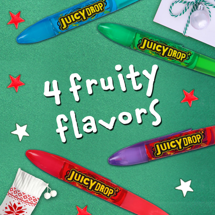 Juicy Drop Sour Candy Gel Pens - 12 Ct Full Size Candy Variety Pack, Assorted Fruity Flavors, Full Size, Fun Pack For Birthday Party Favors, Valentin