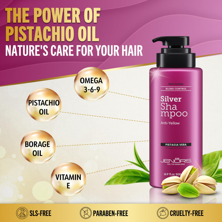 Jenoris Silver Purple Shampoo For Blonde, Silver, Gray & Lightened Hair  Neutralizes Yellow & Brassy Tones  Enriched with Natural Oils, Paraben & S