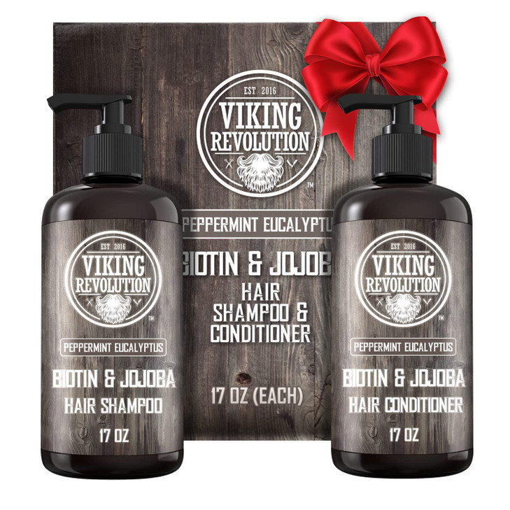 Viking Revolution Biotin Mens Shampoo and Conditioner Set - Eucalyptus Shampoo and Conditioner Set with Jojoba and Mint Oil - Peppermint Oil Hair Con