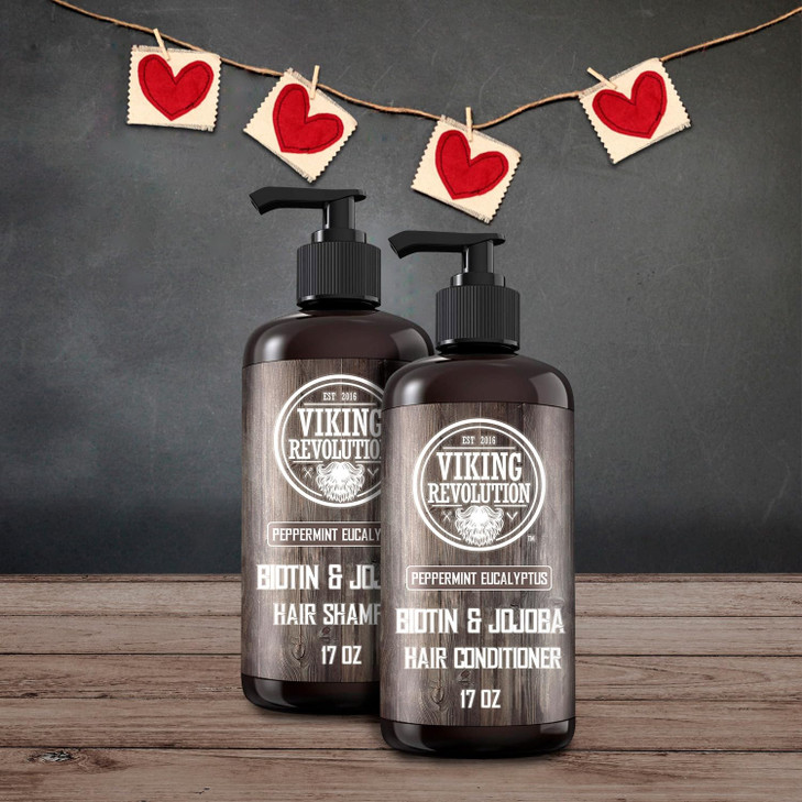 Viking Revolution Biotin Mens Shampoo and Conditioner Set - Eucalyptus Shampoo and Conditioner Set with Jojoba and Mint Oil - Peppermint Oil Hair Con