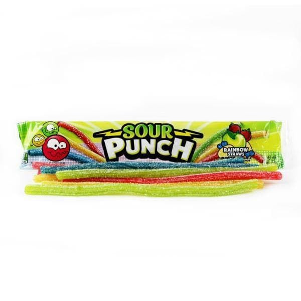 Sour Punch Straws, Rainbow Fruit Flavors, Chewy Sweet & Sour Candy, 2oz Tray (24 Pack)