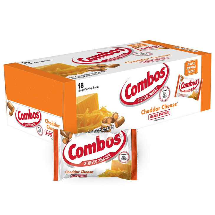 COMBOS Cheddar Cheese and Pretzels Snack Bags 1.8 Ounce, Pack of 18, Baked Pretzel and Cheese Snacks COMBOS Bulk Box