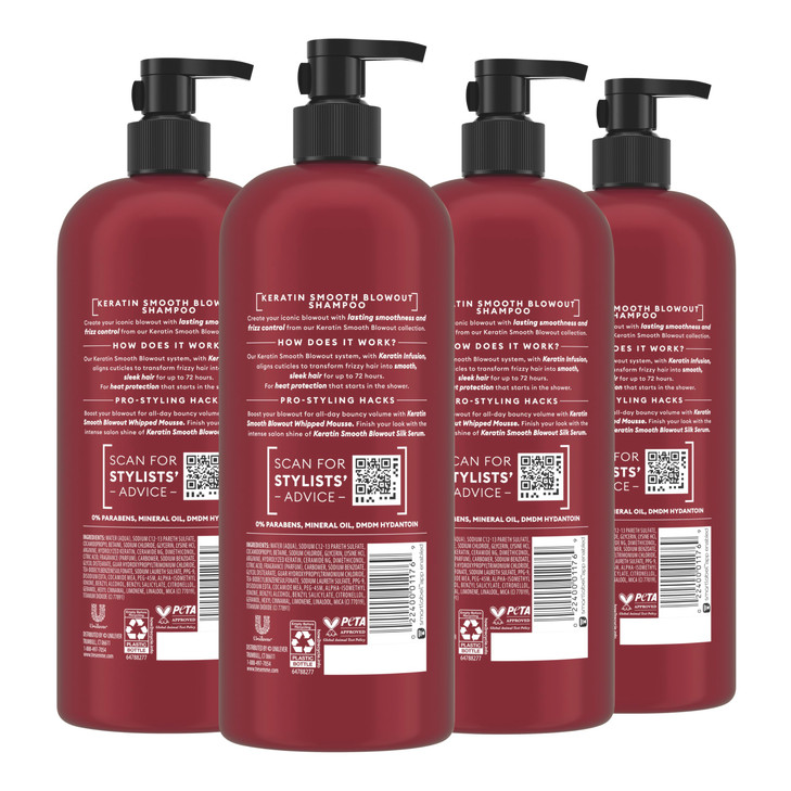 TRESemmé Shampoo 4 Pack Keratin Smooth Transforming Unruly Hair, Formulated with Lamellar-Discipline, 28 Fl Oz