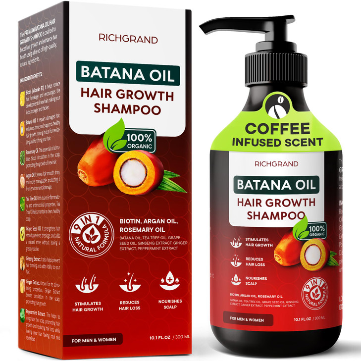 Batana Oil Shampoo for Thinning Hair - Volumizing Biotin & Rosemary Formula - Sulfate Free Thickening Shampoo for Women & Men - Natural Batana Extrac