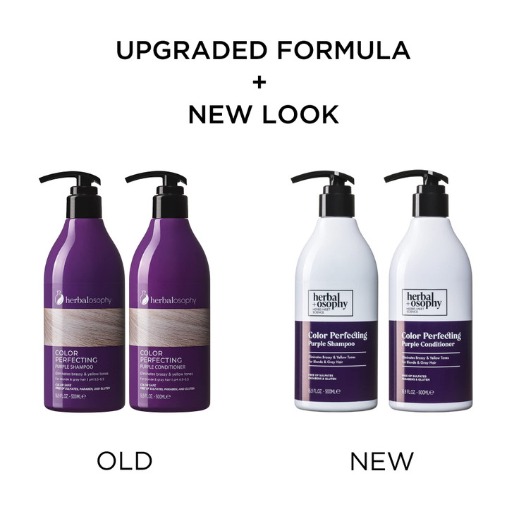 Herbalosophy Purple Shampoo & Conditioner Set for Blonde Gray Hair, Eliminates Brassy and Yellow Tones, Infused with Cocos Nucifera Oil, Free of Sulf
