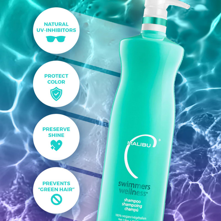 Malibu C Swimmers Wellness Clarifying Shampoo for Chlorine & Hair Build Up - Adults & Kids Swim Shampoo to Help Protect Against Pool Element Damage,