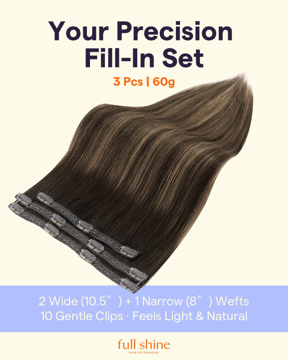 Full Shine Dark Brown Balayage Clip in Extensions Real Human Hair 3 Pcs 60g Light Weight Clip in Hair Extensions Brown Balayage Brazilian Hair Extens