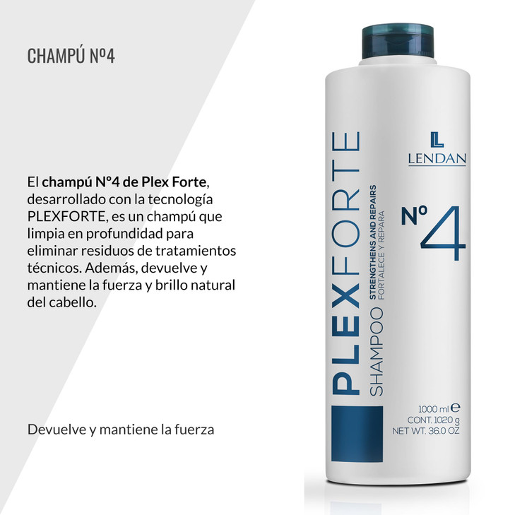 Lendan - Repair Shampoo - Plex Forte Nº4 Shampoo - 1000 ml - Repairs and Strengthens Hair - Deep Cleanses - Normalizes Hair pH - Anti-Frizz - Deep Ha
