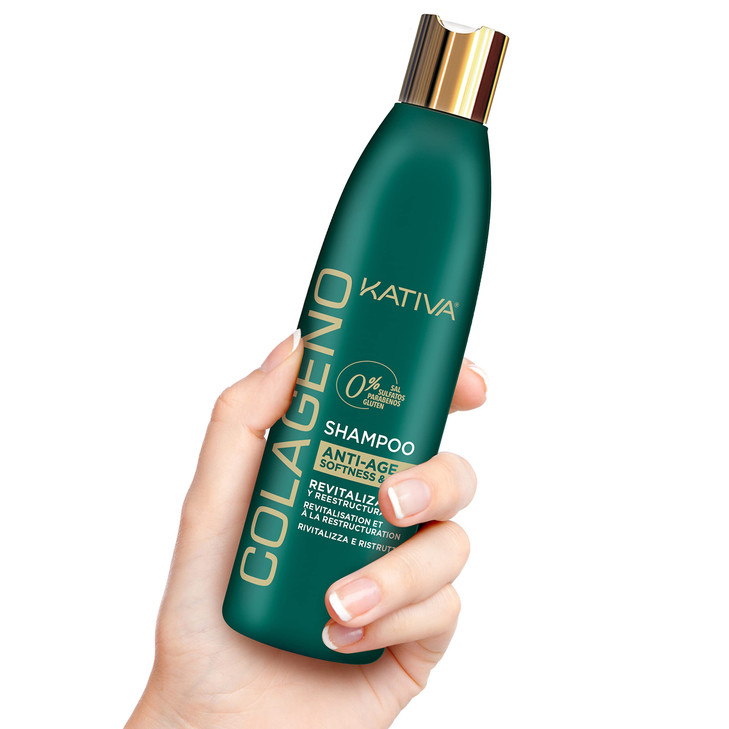 "Kativa Shampoo, Collagen Line, 250 ML - Revitalizes and Restructures Hair, for Weakened, Aging, and Damaged Hair, Salt , Sulfate , Gluten , Paraben