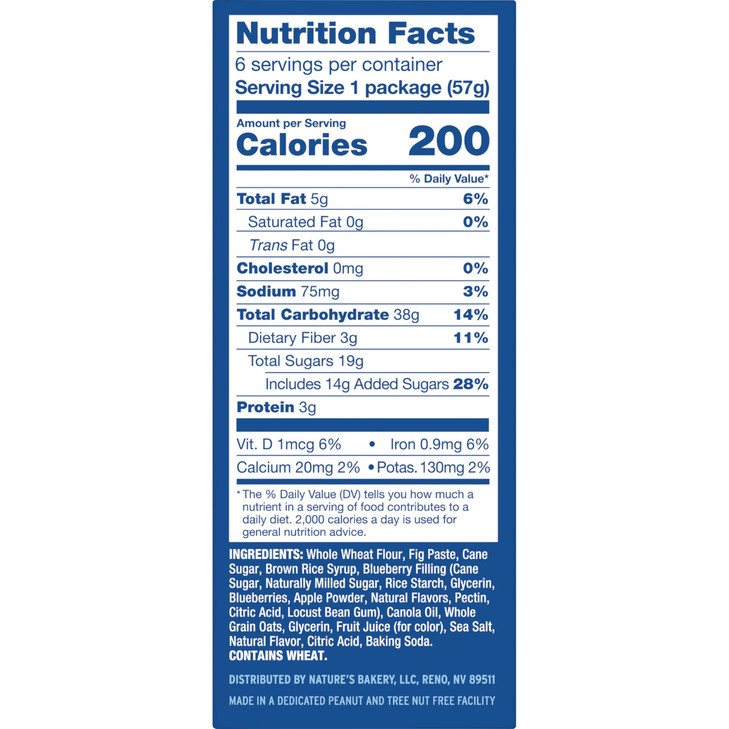 Nature's Bakery Blueberry Fig Bars, 2 Oz, 6 Ct