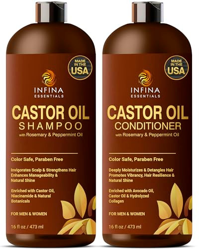 Castor Oil Shampoo and Conditioner Set for Hair Growth with Rosemary & Peppermint Oil - Cleanse Hair, Strengthen & Shine with Castor Shampoo and Cond