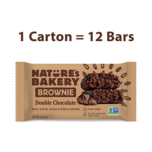 Natures Bakery Whole Wheat Fig Bars, Double Chocolate Brownie, Real Fruit, Vegan, Non-GMO, Snack bar, 1 box with 12 twin packs (12 twin packs)