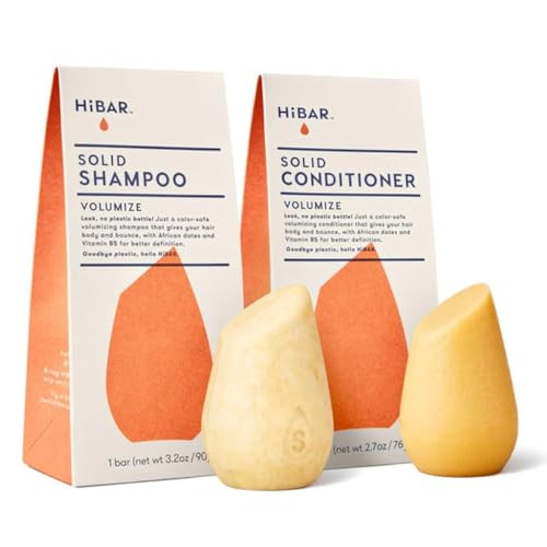 HiBAR - Volumize Shampoo & Conditioner Set - For Fine, Flat Hair - Add Body, Definition & Volume - African Dates & Vitamin B5 - Plastic, Soap, Parabe