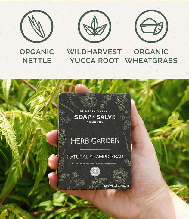 Chagrin Valley Soap & Salve Organic Herb Garden Organic Natural Shampoo Bar, For All Hair Care Types - Herbal Rosemary Scent, 5.6 oz Travel size Sham