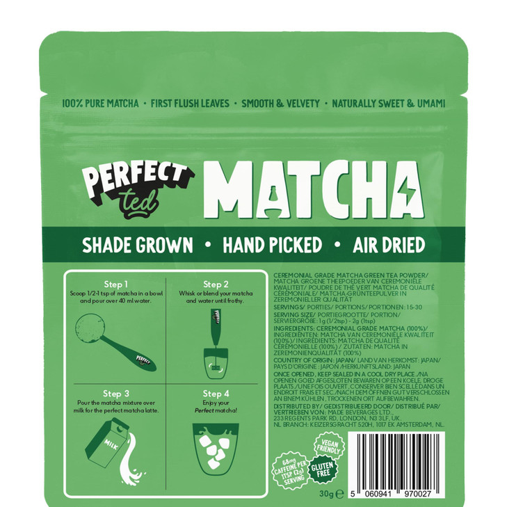 Perfect Ted Powder | Organic Matcha 30g | Organic Ceremonial Grade Matcha | Japanese Matcha Tea Powder | Matcha Fuel | (30 Servings)