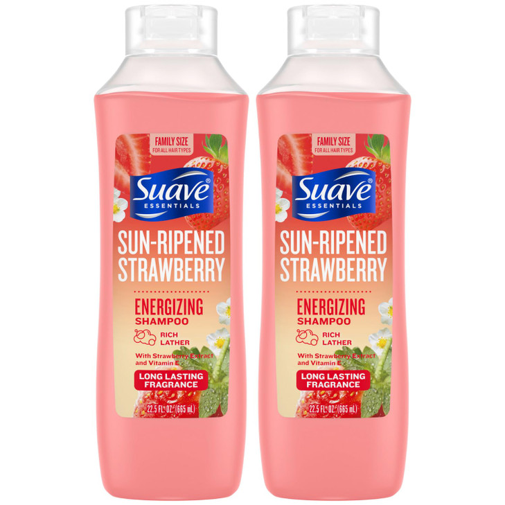Suave Shampoo, Sun-Ripened Strawberry Family-Size 2-Pack  Energizing Shampoo with Strawberry Extract & Vitamin E, 22.5 Oz Ea