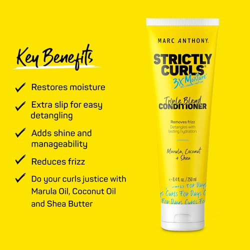 Marc Anthony Curly Hair Conditioner, Strictly Curls - 3x Moisture For Curl Defining & Enhancing - Shea Butter, Marula Oil, Aloe Vera & Coconut Cream
