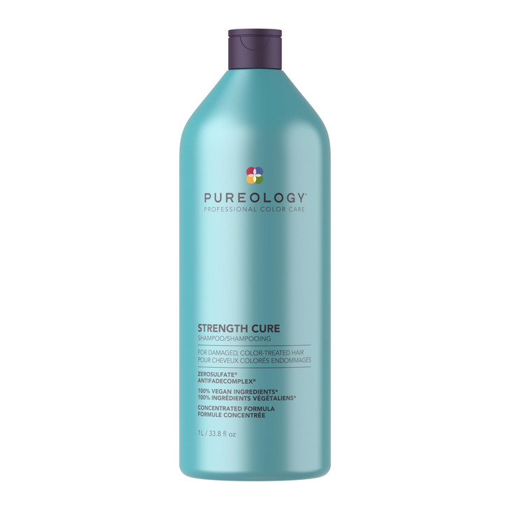 Pureology Strength Cure Shampoo - For Damaged or Color Treated Hair, Hair Strengthening & Prevents Breakage, Seals Split Ends, Vegan & Sulfate-Free,