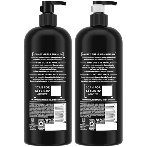 TRESemmé Shampoo and Conditioner Set, Bouncy Curls  Hydrating Curl-Defining, Curly Hair Formula, Frizz-Control Products, 28 Oz Ea